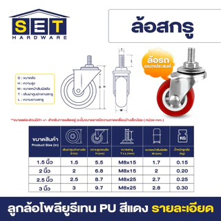 ลูกล้อ PU สีแดง มี 5 แบบ 1.5นิ้ว 2นิ้ว 2.5นิ้ว 3นิ้ว อุปกรณ์งานช่าง ล้อรถเข็น *เช็คขนาดก่อนสั่งซื้อ*