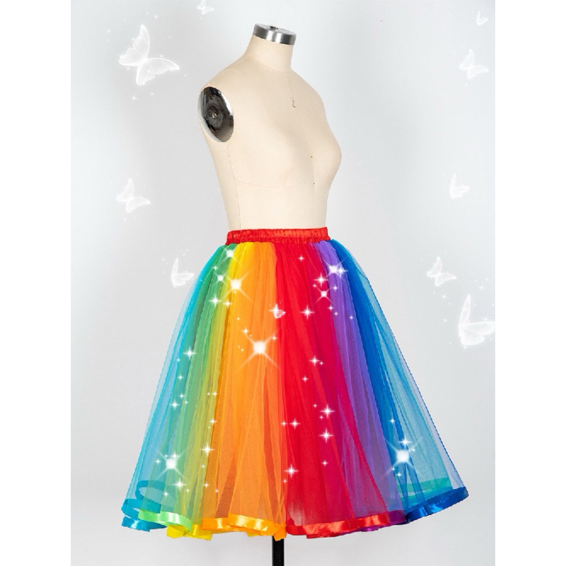 กระโปรงมีไฟ สายรุ้ง Skirts rainbow tutu ทรงยาว ผู้ใหญ่
