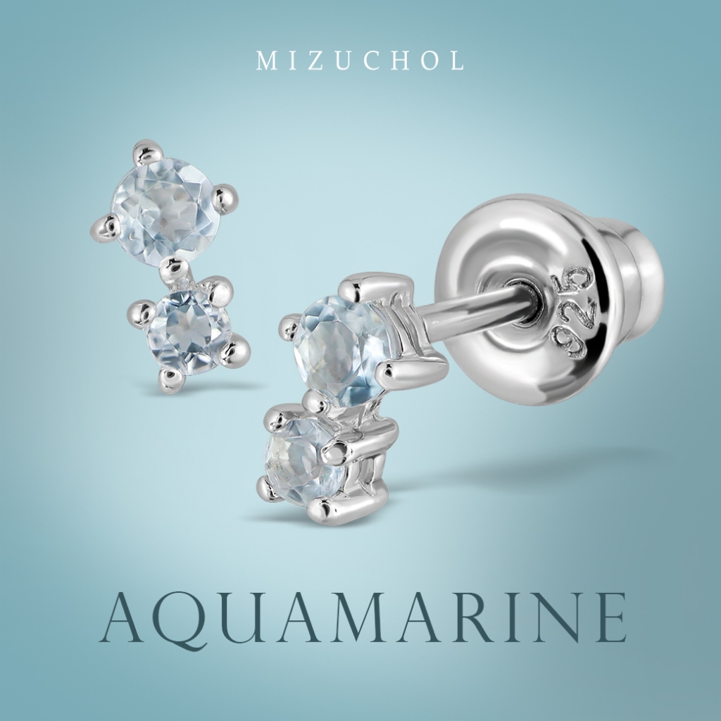 Mizuchol-ต่างหูเงินแท้ชุบทองคำขาว Ocean Bubbling Earrings – พลอย Aquamarine ราคา ถูกที่สุด ดีลบีเคเค