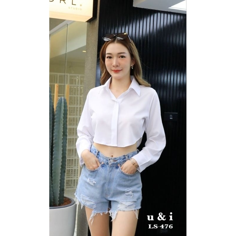 เสื้อCrop-tops เชิ้ตเว้าข้าง