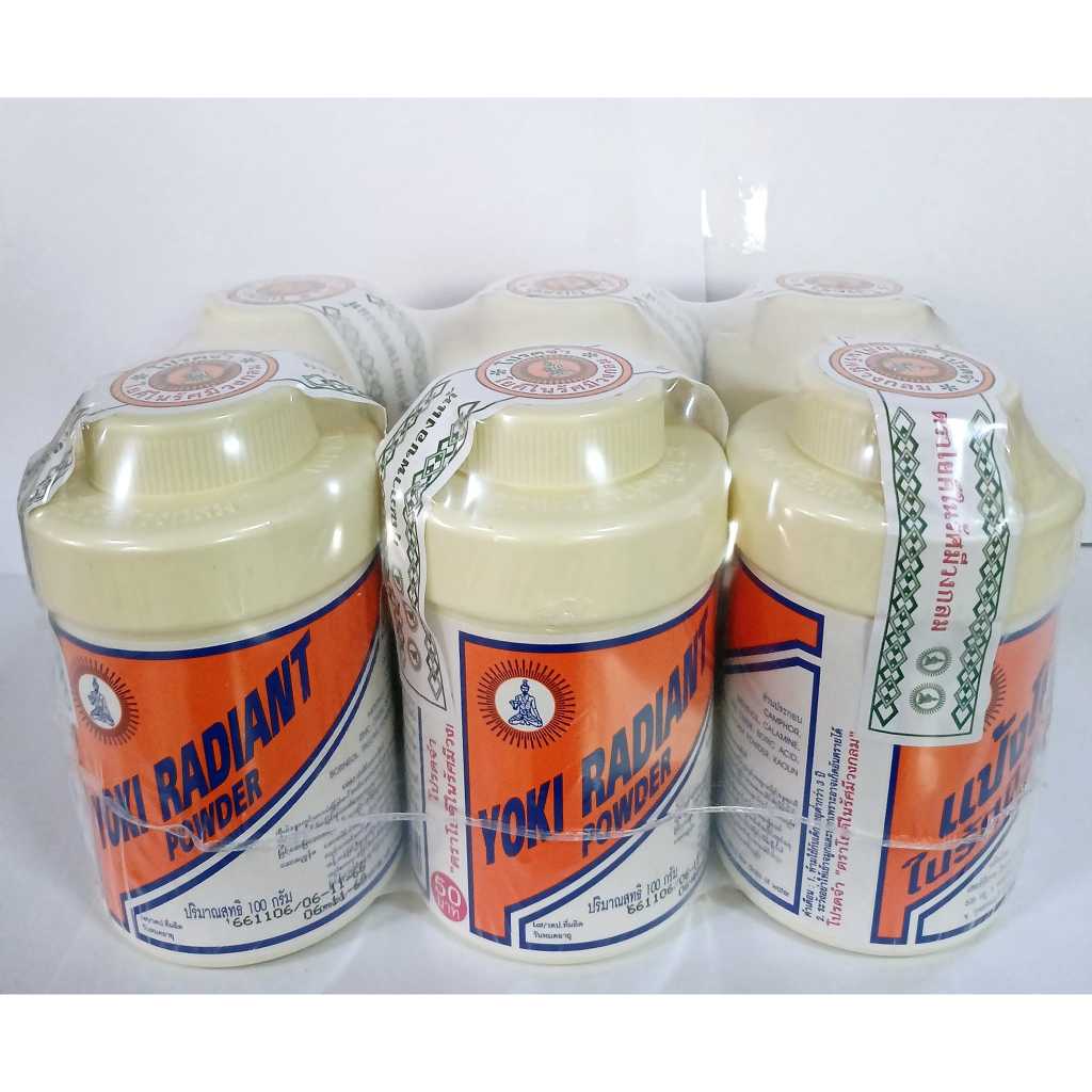( ขนาด 100 กรัม 6 กระปุก ) แป้งโยคีในรัศมีวงกลม แก้ผด ผื่น คัน คลายร้อน