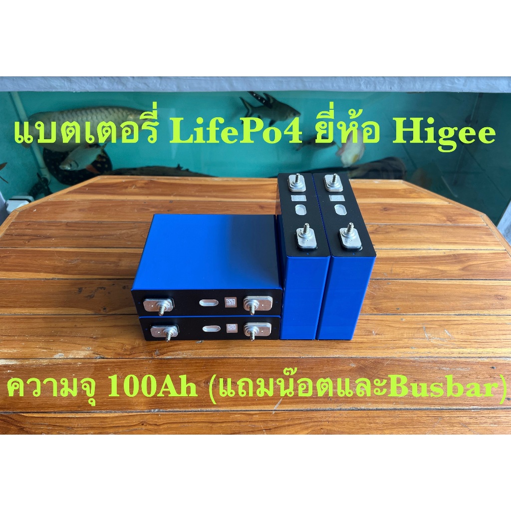 แบตเตอรี่ LifePo4 100Ah ยี่ห้อ Higee ( Battery LifePo4 100Ah ) ของใหม่ แถมน๊อตและบัสบาร์ ( เฉลี่ยก้อนละ 1,100 บาท )