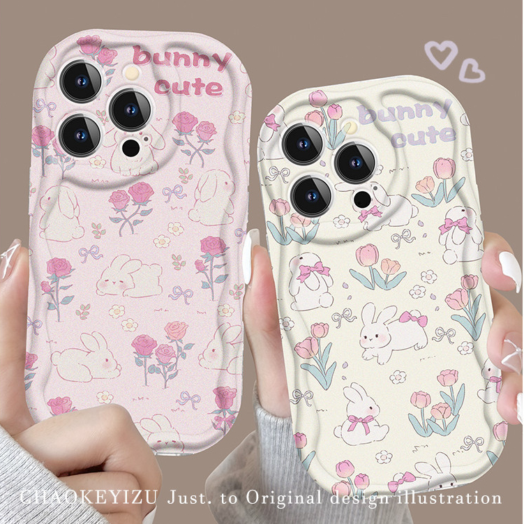 ดอกไม้Bunnyซิลิโคนโทรศัพท์เคสใช้งานร่วมกับiPhone X XR XSสูงสุด 11 13 14 15 12 Pro Max 7 8 14 15 Plus 12 13 Mini