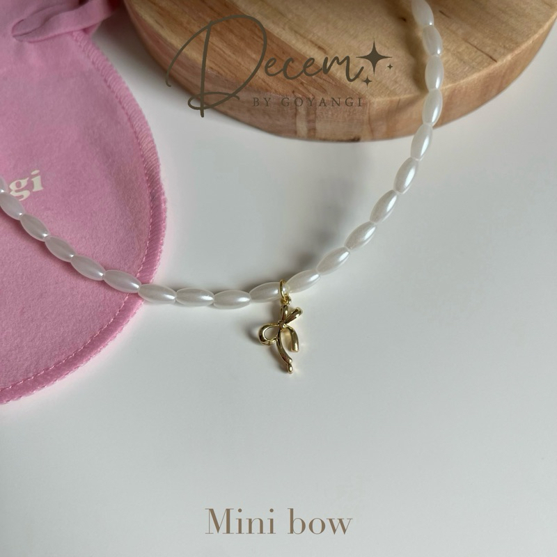 Decem - สร้อยคอลูดปัดจี้โบว์เล็ก อะไหล่ชุบทอง18k พร้อมถุงฟรี