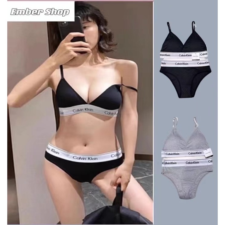 ชุดชั้นในสามเหลี่ยม 2 ชิ้น สปอร์ต c.k กางเกงในผู้หญิง bra เนื้อผ็าcotton บราไร้โครง ดูดซับเหงื่อ เนื้อผ้าระบายอรุ่นหญิง