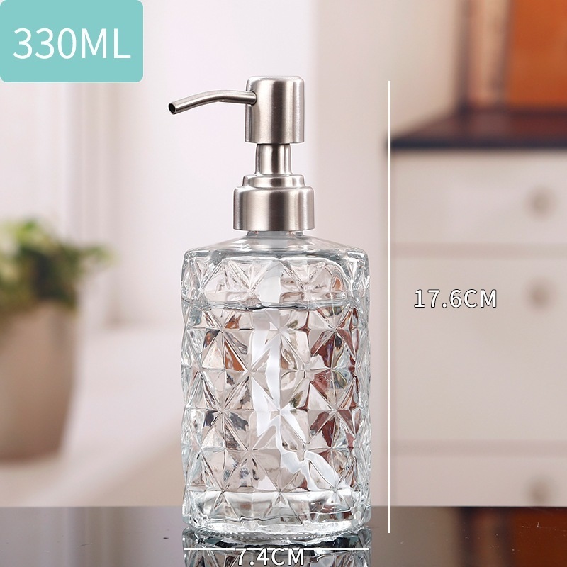 ขวดปั้มแก้ว 330 ml.หัวปั้มสแตนเลส ,พลาสติก ทอง,เงิน,ดำ(ส่งจากไทย)