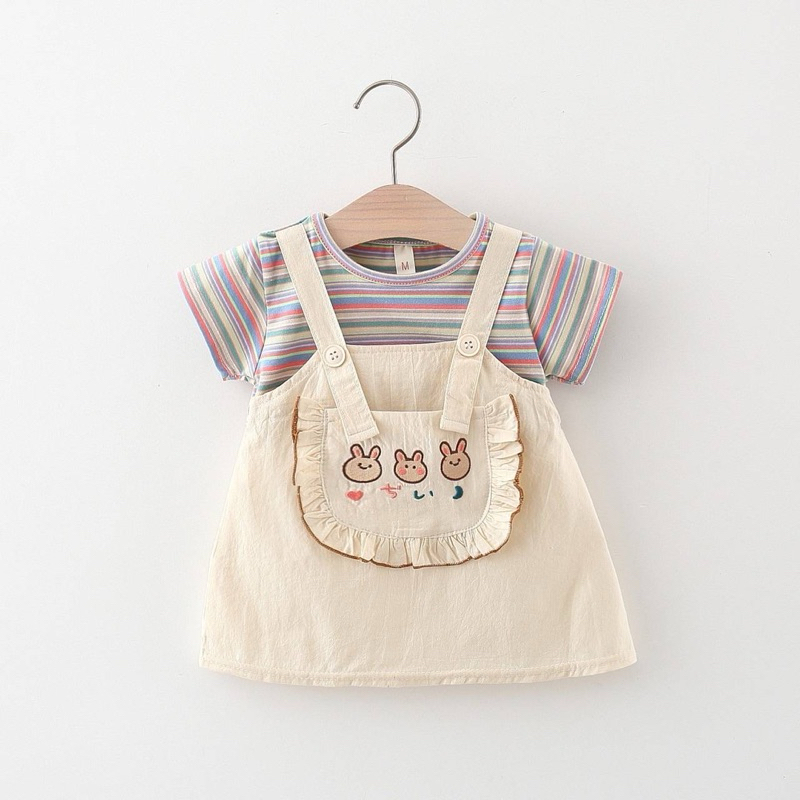 AA357a ชุดกระโปรงแบบเอี๊ยมลายทาง สีม่วง