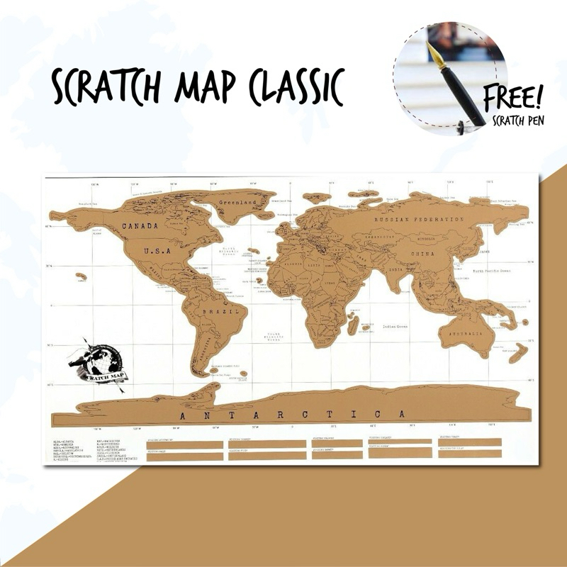 [ส่งฟรี] World Scratch Map Classic แผนที่โลกขูดได้ แถม! ปากกาขูด