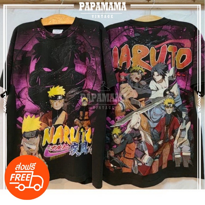 [ NARUTO ] all over print OVP  นารุโตะ ผ้า100 ฟอกนุ่ม วินเทจ หายาก มาน้อย ป้าย WILD AOTS papamama vi