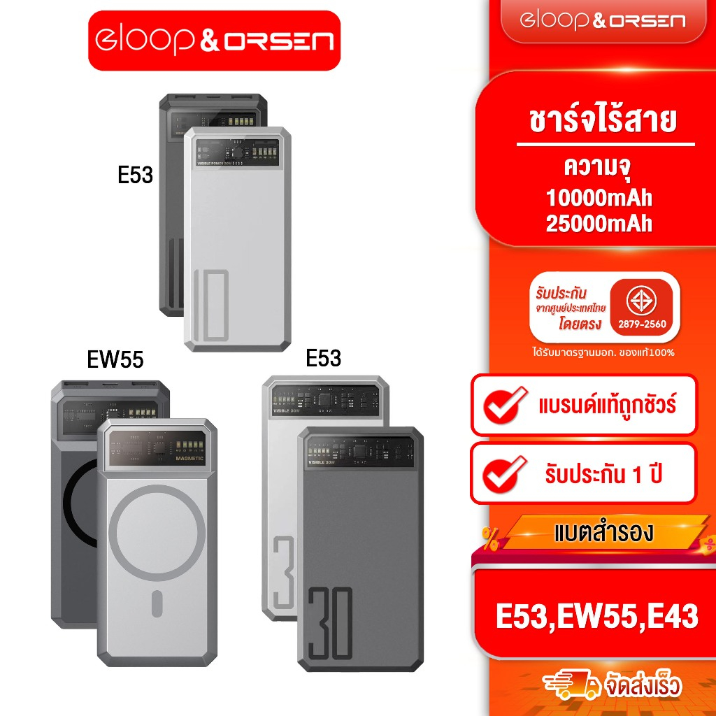 [ติดตาม รับส่วนลด]Orsen by Eloop E53 10000mAh EW55 20000mAh E43 25000mAh แบตสำรอง ชาร์จเร็ว PowerBank Type C