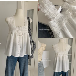 📍พร้อมส่ง📍8450#💌เสื้อแขนกุด คอเหลี่ยม งานผ้าฉลุ TAG WG.WE 🇰🇷🇰🇷