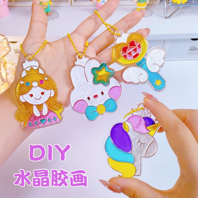 เด็กไม่ต้องอบกาว diy ของเล่นเด็กผู้หญิงทำด้วยมือกราฟฟิตีสีภาพวาดกาวคริสตัล