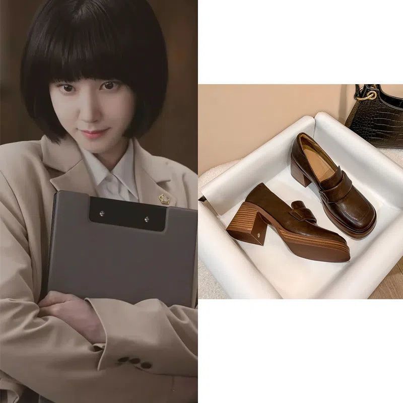 ❤รองเท้าแมรี่เจน รองเท้าไม่มีส้น น้ำตาล/ดำ ย้อนยุค JK size 35-40