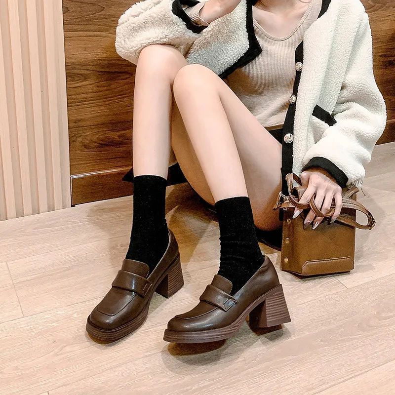 ❤รองเท้าแมรี่เจน รองเท้าไม่มีส้น น้ำตาล/ดำ ย้อนยุค JK size 35-40
