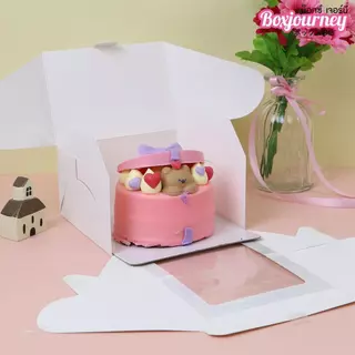 Boxjourney กล่องเค้กครึ่งปอนด์ ทรงบ้าน สีขาว/พิมพ์ลาย (20 ชิ้น/แพ็ค) กล่องเค้กทรงบ้าน