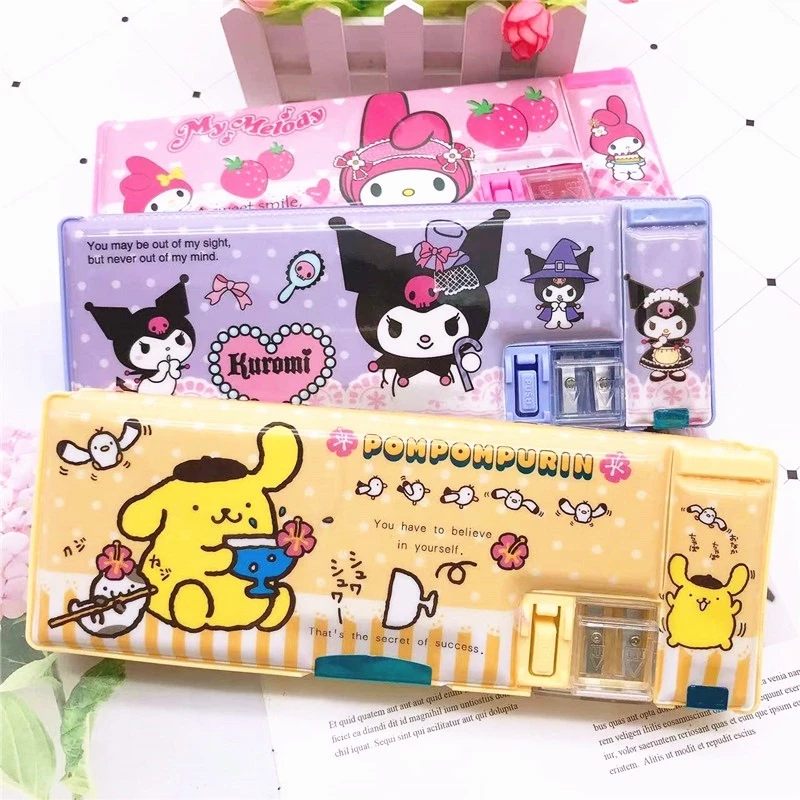 กล่องดินสอ อเนกประสงค์ ลายการ์ตูน Sanrio Hello Kitty สองด้าน สําหรับเด็กนักเรียน