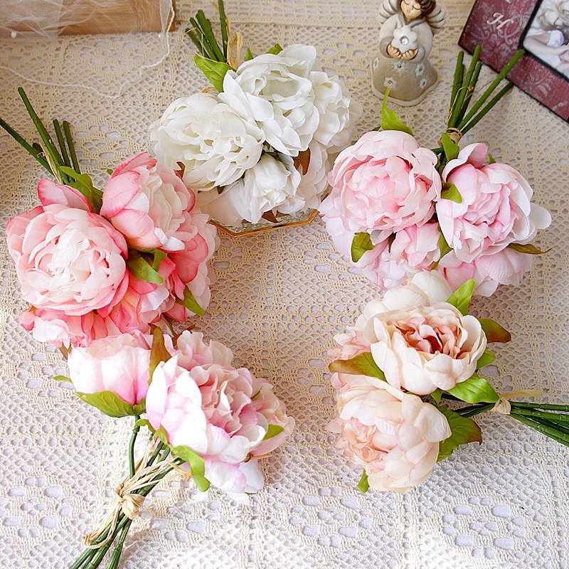 พร้อมส่ง ดอกไม้ปลอม ช่อดอกโบตั๋น 6ดอก สูง 33ซม.