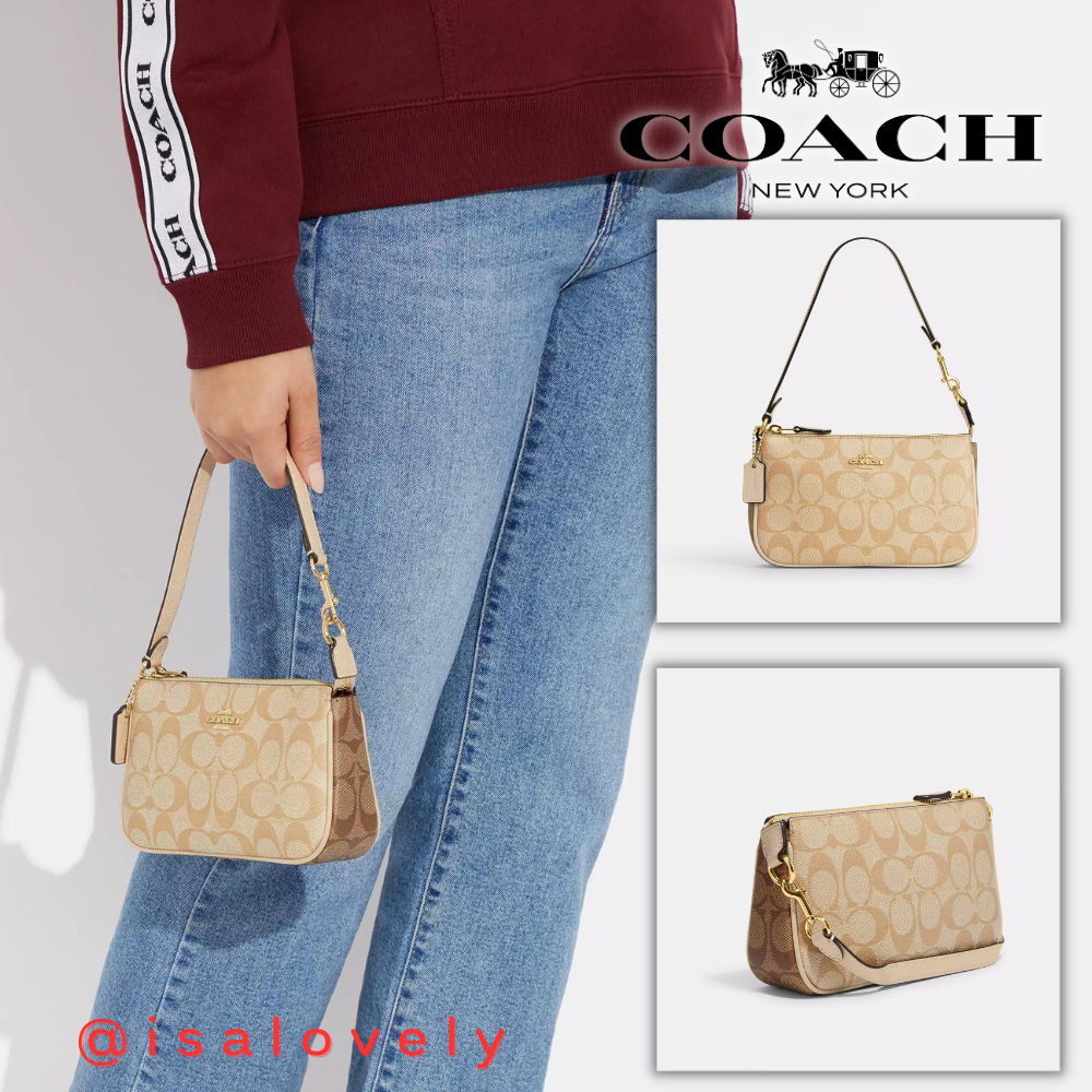 📌Isa Lovely Shop📌  COACH CA444 NOLITA 19 IN SIGNATURE CANVAS Color: IM/LIGHT KHAKI/IVORY MULTI