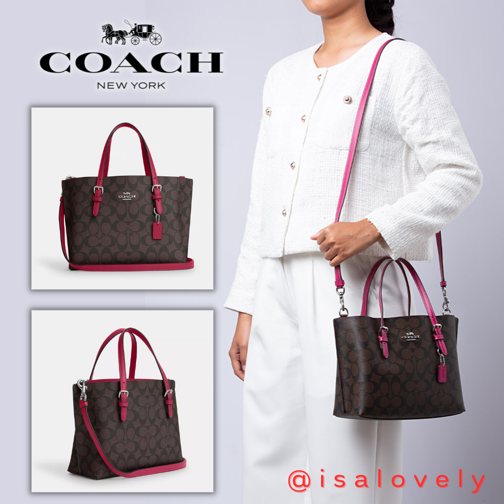 📌Isa Lovely Shop📌  COACH C4250 MINI MOLLIE TOTE IN SIGNATURE CANVAS  Color : SV/BROWN/BRIGHT VIOLET