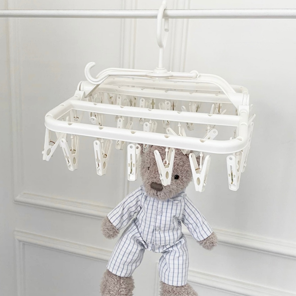 ตัวหนีบผ้า ไม้หนีบผ้า ที่หนีบผ้าพร้อมราวแขวน ราวแขวนทรงสี่เหลี่ยม 32 ตัวหนีบ แขวนได้ 2 แบบ พับเก็บได้ - รูปที่ 5