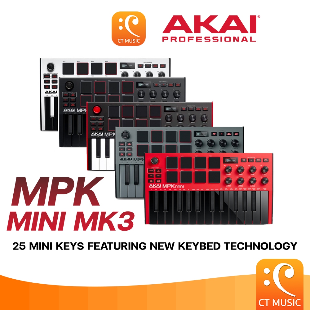 [ใส่โค้ดลด 1000บ.] Akai MPK Mini mk3 คีย์บอร์ดใบ้ Midi Keyboard Controller