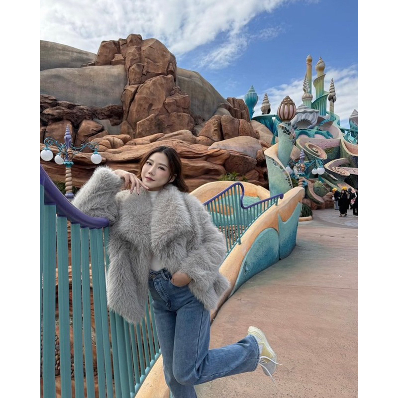 (พร้อมส่ง!) เสื้อโค้ทขนเฟอร์ Faux fur แบบสั้น ปกใหญ่ สีสวยมากก ด้านในบุอย่างดี - รูปที่ 6