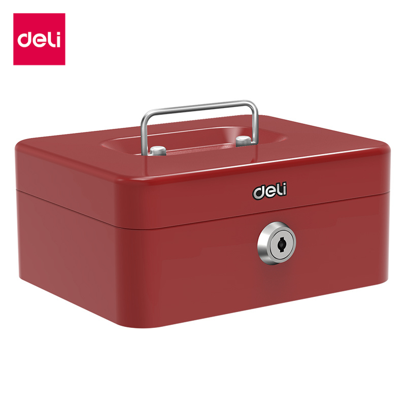 Deli เซฟหิ้ว กล่องเซฟ กล่องเหล็กเก็บเงิน เซฟอเนกประสงค์ ขนาดเล็กกระทัดรัด มีหูหิ้ว พร้อมกุญแจ ขนาดเล็กกระทัดรัด Cash Box