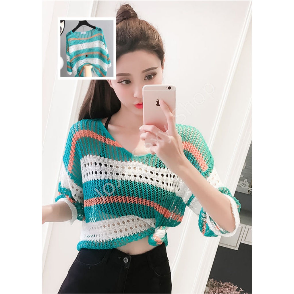 เสื้อถักโครเชต์ เสื้อตาข่าย ไหมพรม 3สีให้เลือก แฟชั่นผู้หญิง กันหนาว เที่ยวทะเล ส่งจากไทย LKZZS ราคา ถูกที่สุด ดีลบีเคเค แกลเลอรีภาพที่ 5