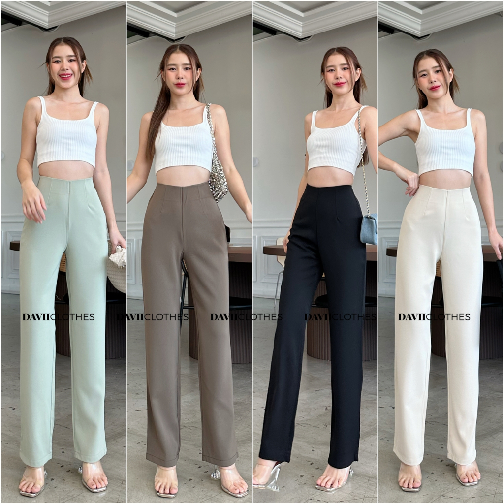 Davii.G024 | Linly - กางเกงทรงกระบอกเล็ก เอวสูง ซิปหลัง ผ้าลินลี่ มีน้ำหนัก ทิ้งตัว ยับยาก