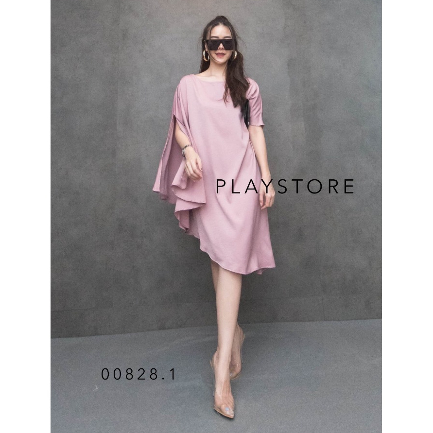 🩷🩷 MirrorSister 00828.1 เดรสซาติน ชายเฉียง เนื้อดีมีน้ำหนัก เก๋ สวยหรู ดีไซน์แขนทั้ง2ข้าง ต่างสไตล์ - รูปที่ 5