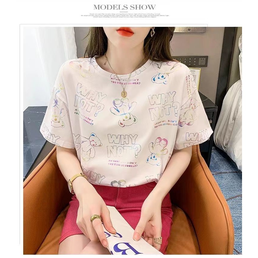 เสื้อยืดแฟชั่นผู้หญิง พิมพ์ลาย คอกลม แขนสั้น ผ้านิ่ม ทรงหลวม รุ่นA75 - รูปที่ 2