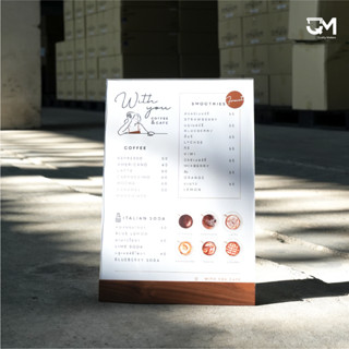 ป้ายเมนู ฐานไม้สวยงามดูดี สามารถเปลี่ยนด้านในได้เองใช้งานสะด…