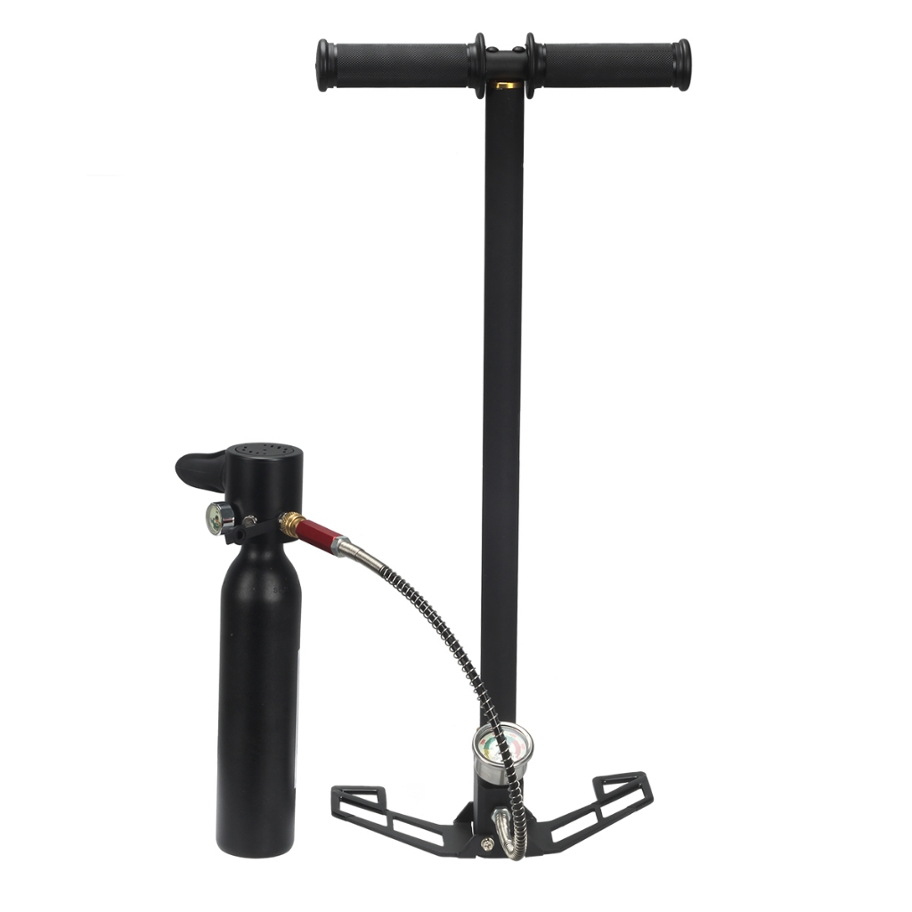 แรงดันสูง PCP 40mpa 6000psi สูบแรงดันสูง pcp สูบลมแรงดันสูง ตัวเครื่องสแตนเลส 304 ฐานพับได้ ตัวโต-สีดํ