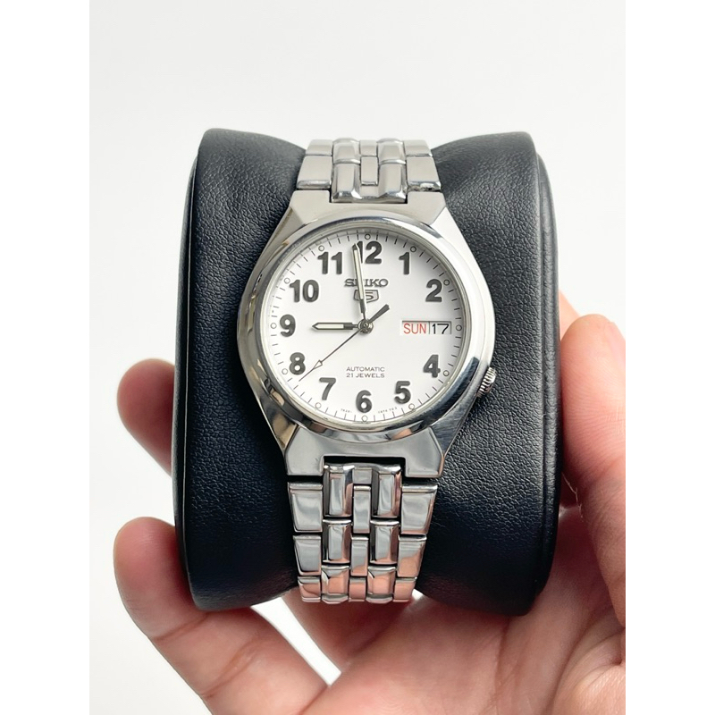 Seiko 5 Automatic 21 Jewels (7S26C) White Dial Open caseback