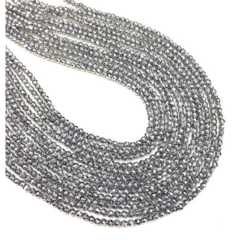 Silver Hematite Beads 2mm 3mm  Faceted Round Stone Non-magnetic Loose  Spacer  Jewelry Making & Design 15.5" Strand