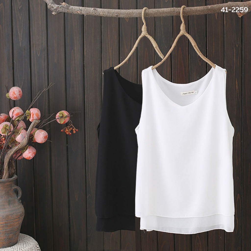 Lady and the trin 41-2259 เสื้อแขนกุดผ้าชีฟองทรงเอ อก42-52 นิ้ว