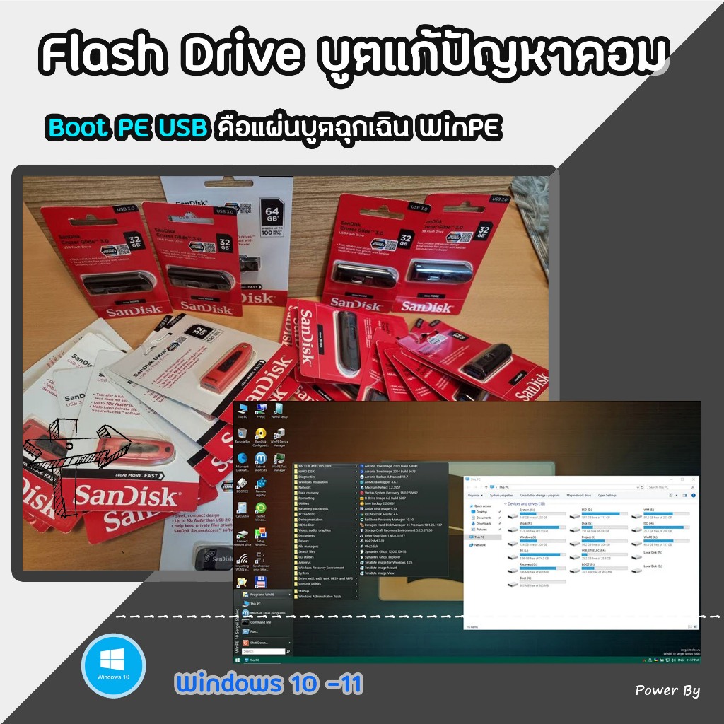 Flash Drive 64GB Boot PE บูทเขาหลังบ้าน (ตัวนี้เสถียรสุด)  เมนูครบ 2026