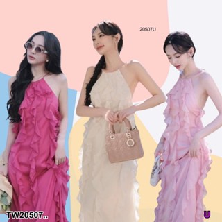 TwinsShopVip💗พร้อมส่ง  TW20507 เดรสยาวแต่งระบายทั้งตัว ซิปหล…