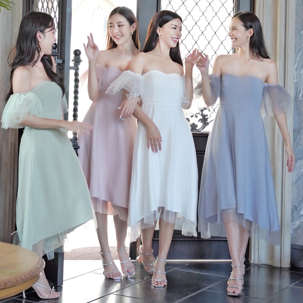 Sena Dress KARBIRI เดรสเปิดไหล่ เดรสแขนซีทรู