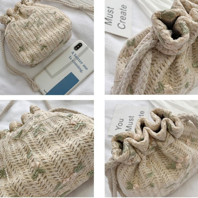 ifashionbag(IF994) กระเป๋าสะพายข้างสานทรงถุงลายลูกใม้mini
