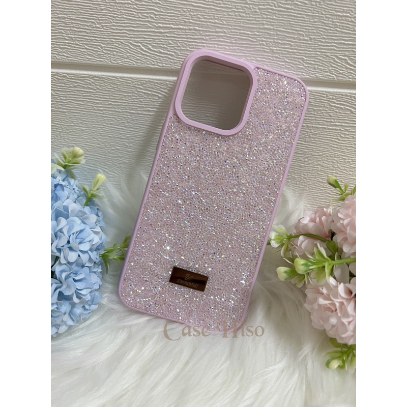 Caseประดับเพชร สีม่วงพาสเทล ป้าย swarovski สำหรับ i Phone
