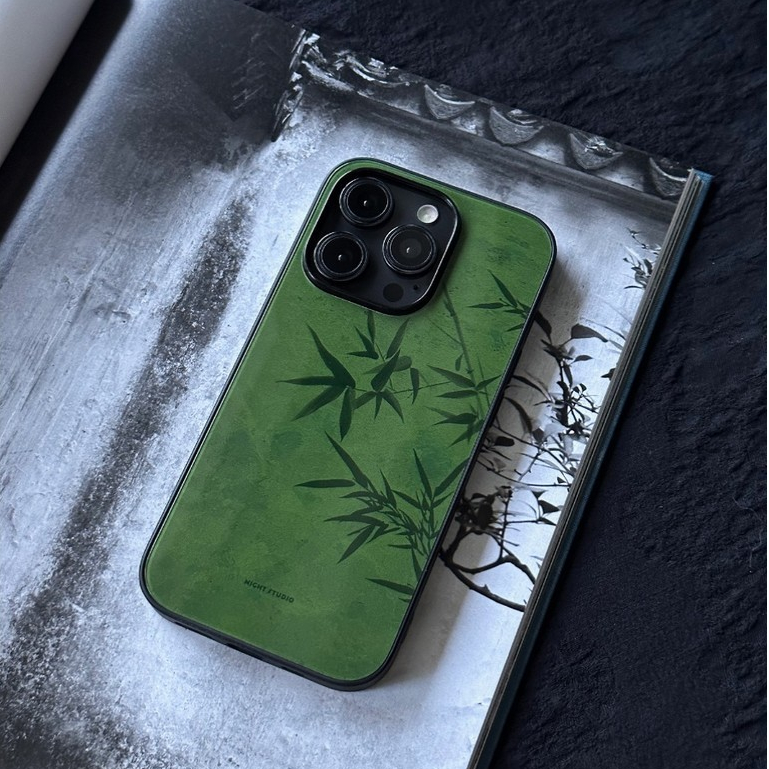 สำหรับ iPhone 13 12 14 11 15 Pro Max XR X Plus XS 6 7 กรณีโทรศัพท์แก้วทั้งหมดกระเป๋าแข็งสไตล์จีนเงาไม้ไผ่เคสไอโฟนสวยๆ