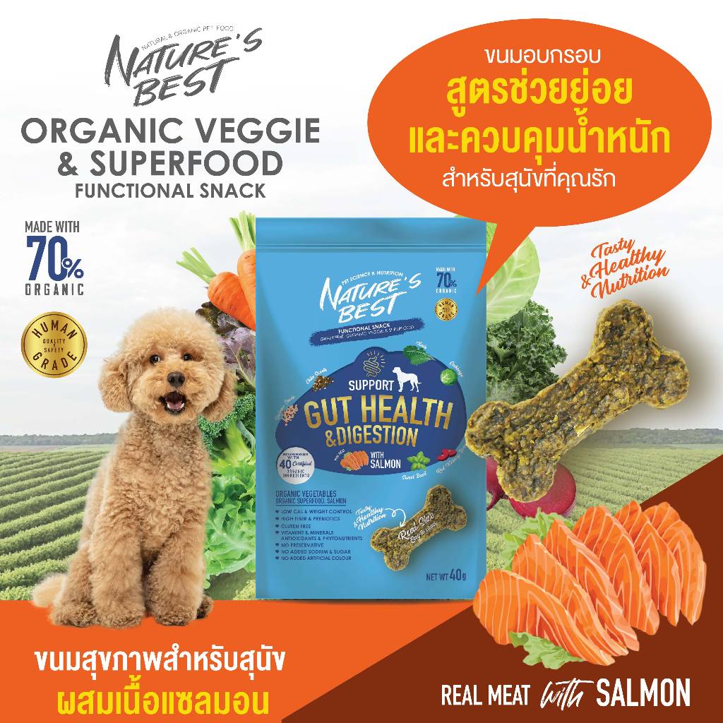 ขนมสุนัขออร์แกนิค สูตรช่วยย่อยอาหาร ควบคุมน้ำหนัก 40g. NB Support Digestion & Weight Control