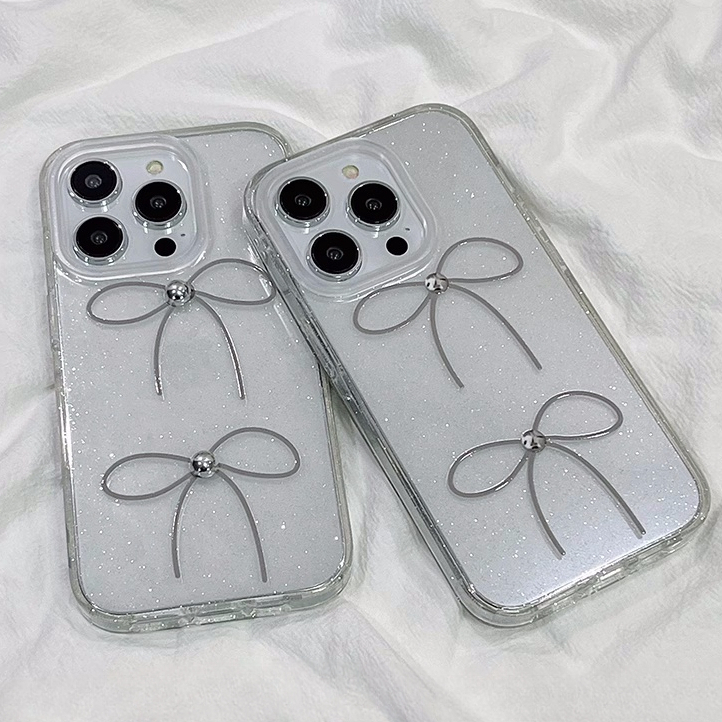 จัดส่ง24ชม iPhone 15 14 13 12 11 Pro max case for เคสไอโฟน15 บางเบาพกพาง่าย แฟชั่น การ์ตูน โปร่งใส โบว เรียบง่าย case