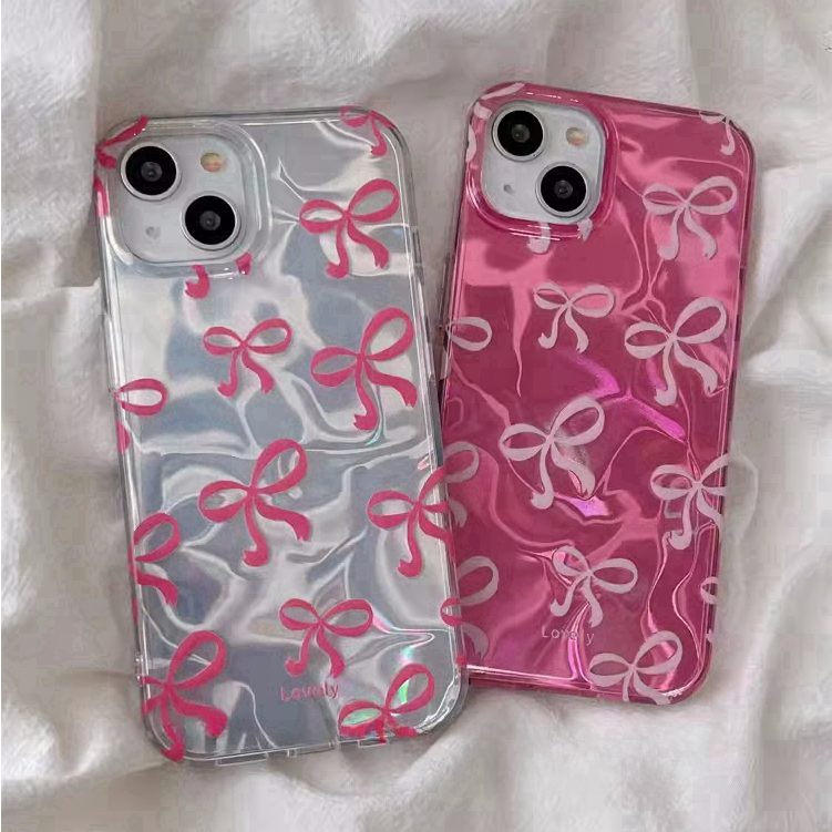 จัดส่ง24ชม iPhone 15 14 13 12 11 Pro max case for เคสไอโฟน15 บางเบาพกพาง่าย แฟชั่น เลเซอร์ โบว เรียบง่าย case