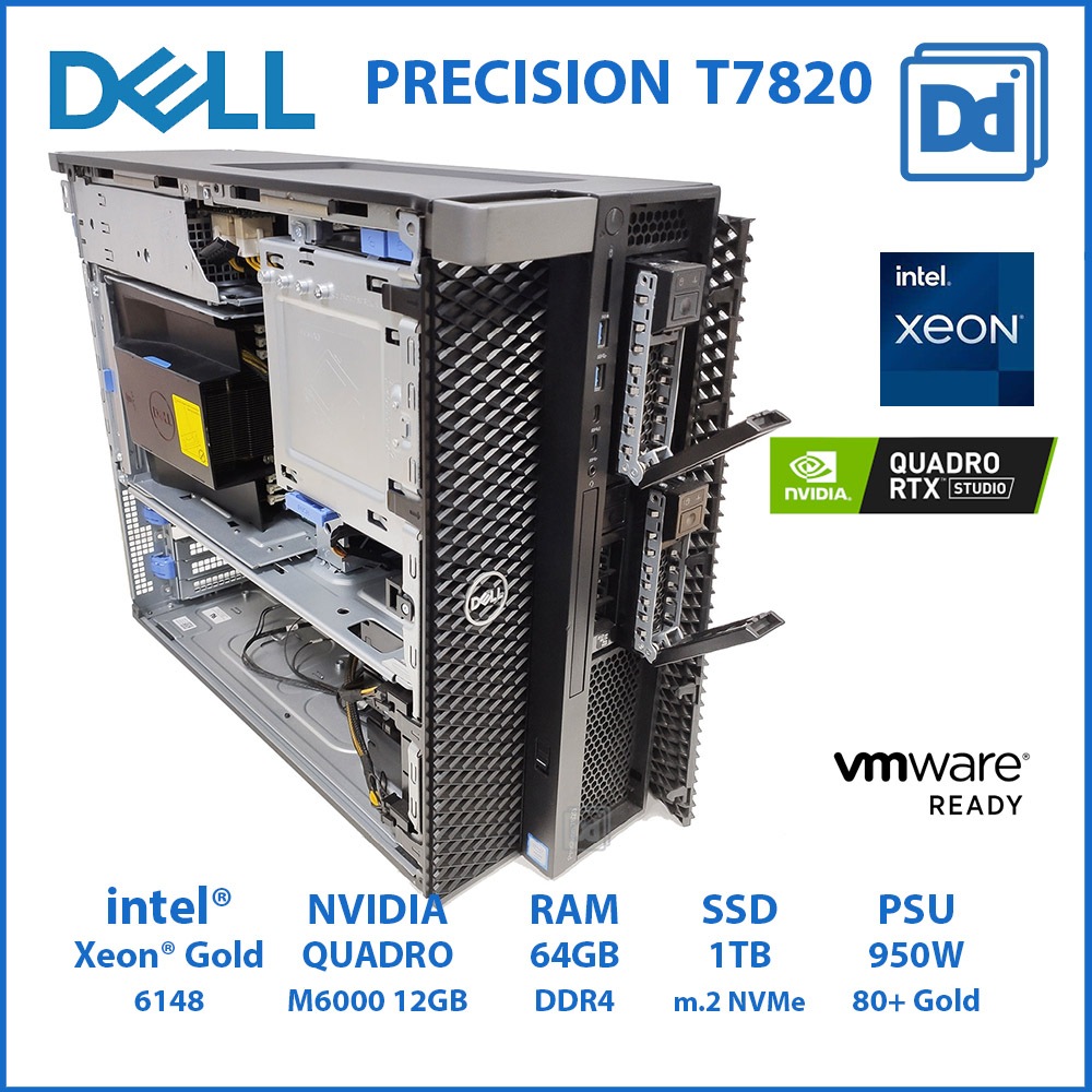 DELL Precision 7820 Tower intel Xeon GOLD 6148 40C/80T RAM 64GB SSD 1TB USED Workstation