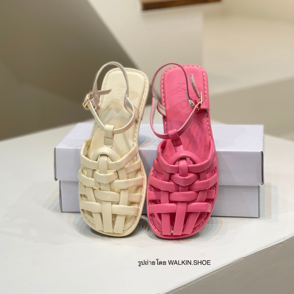(พร้อมส่งจากไทย) สี MILK และ สี ROSE PINK รองเท้ารัดส้นหนังนิ่ม แบรนด์ MISO by walkin.shoe รุ่น NOODLE