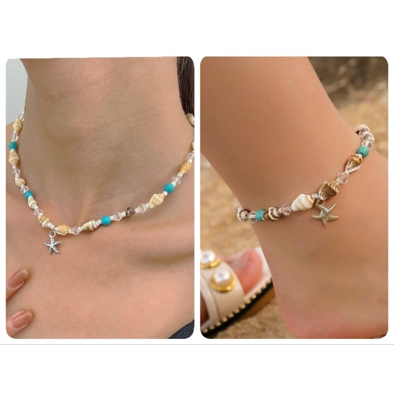 (พร้อมส่ง) สร้อยคอ, กำไลข้อเท้าเปลือกหอยชายหาด Summer boho chic beach ankle bracelet