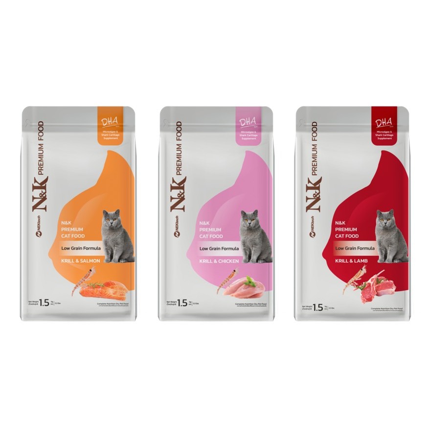 [3 KG] อาหารเม็ดแมว พรีเมี่ยม N&K ดูแลขน มีคริลล์ออย krill oil