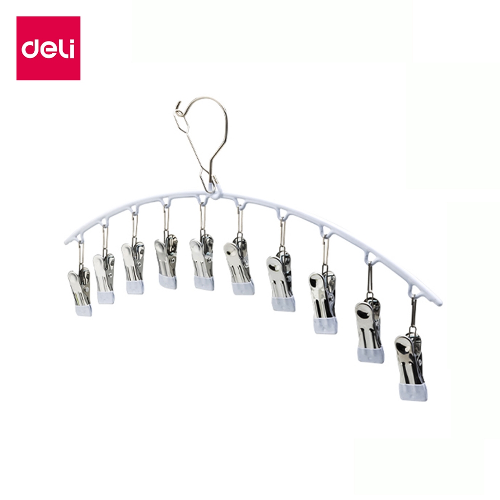 Deli ไม้แขวนผ้า ไม้เเขวนแบบหนีบผ้า ที่หนีบมียางกันลื่น วัสดุสแตนเลส แข็งแรงไม่เป็นสนิม ทนได้ทุกสภาพอ